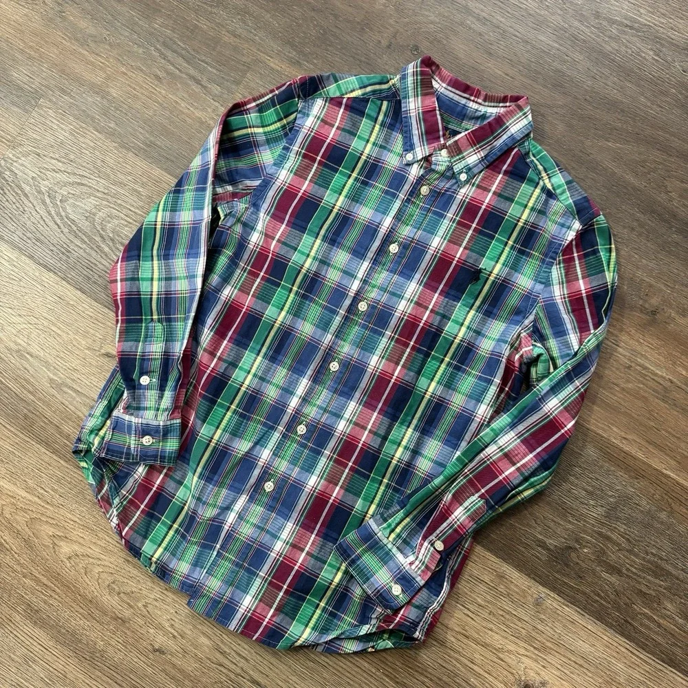 Ralph Lauren Boys Multicolor Plaid Button Down Shirt Sz L Preppy Casual‎